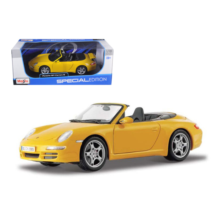 Porsche 911 997 Carrera S Cabrio Yellow 1/18 Diecast Model Car By Maisto 31126y