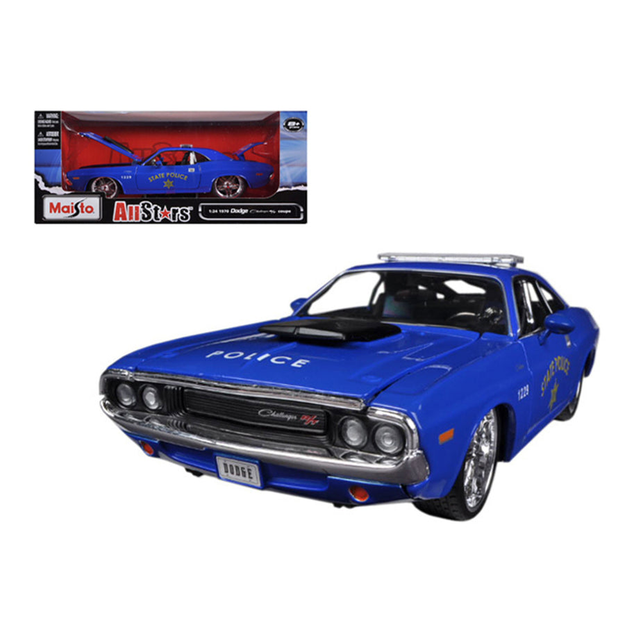 1970 Dodge Challenger R/t Coupe Police Blue All Stars 1/24 Diecast Model Car By Maisto Maisto 31129bl