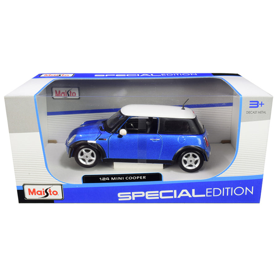 Mini Cooper Metallic Blue With White Top 1/24 Diecast Model Car By Maisto 31219bl