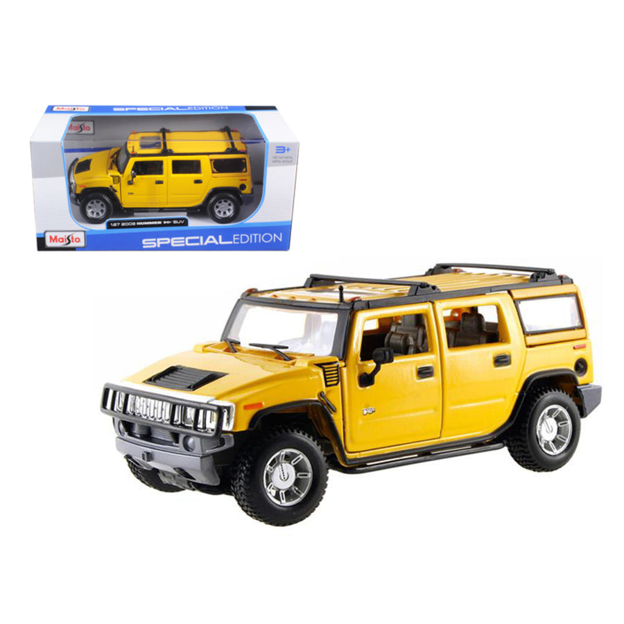 2003 Hummer H2 Suv Yellow 1/27 Diecast Model Car By Maisto 31231y