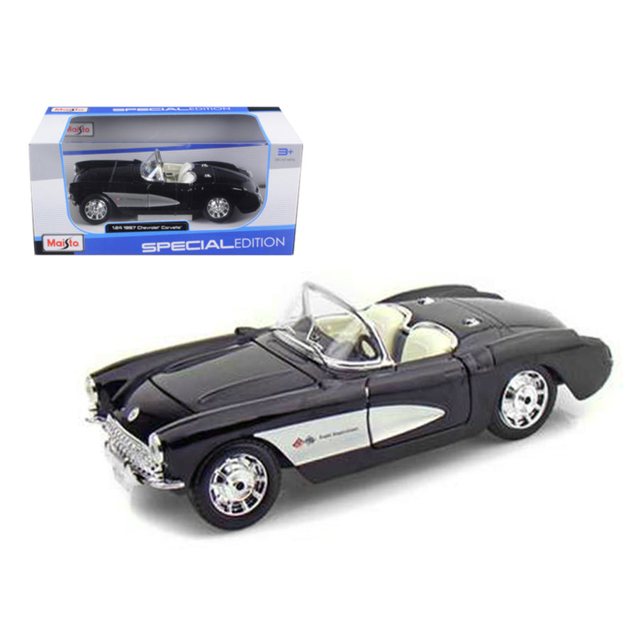 1957 Chevrolet Corvette Convertible Black 1/24 Diecast Model Car By Maisto 31275bk