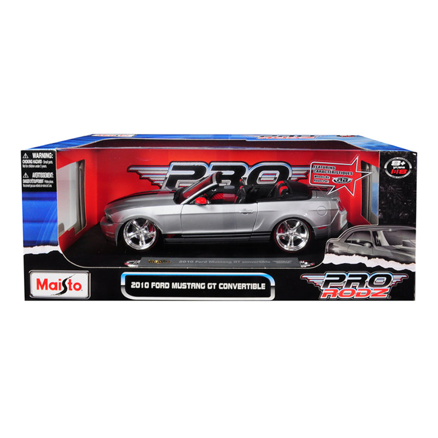 2010 Ford Mustang Gt Convertible Silver Pro Rodz 1/18 Diecast Model Car By Maisto 31337s