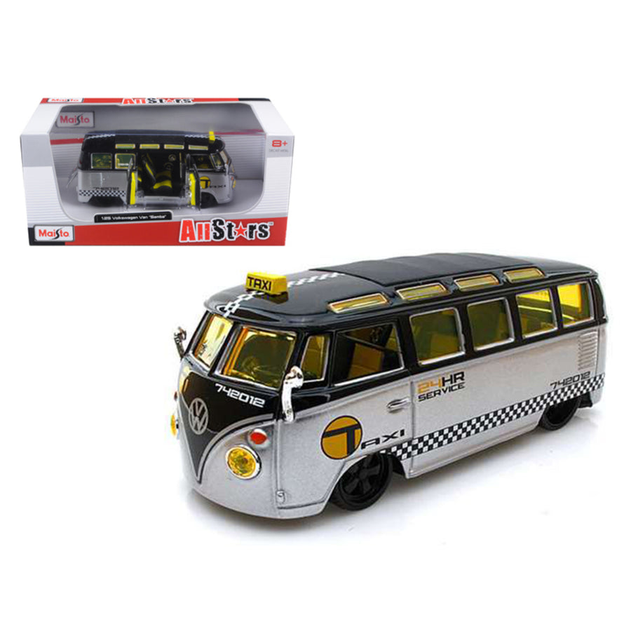 Volkswagen Samba Van/bus Taxi Silver/black 1/25 Diecast Model Car By Maisto 31364s/bk