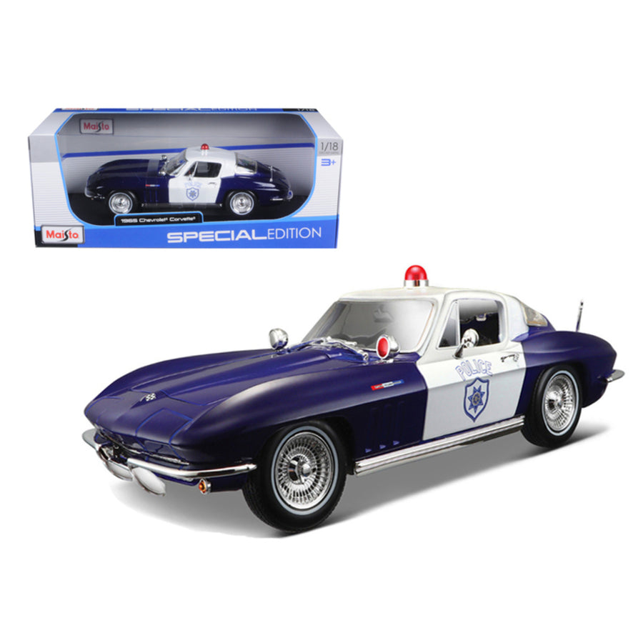 1965 Chevrolet Corvette Blue And White Police 1/18 Diecast Model Car By Maisto 31381