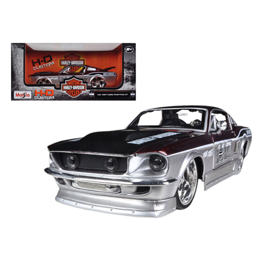 1967 Ford Mustang Gt Red /silver Harley Davidson 1/24 Diecast Model Car By Maisto 32168r