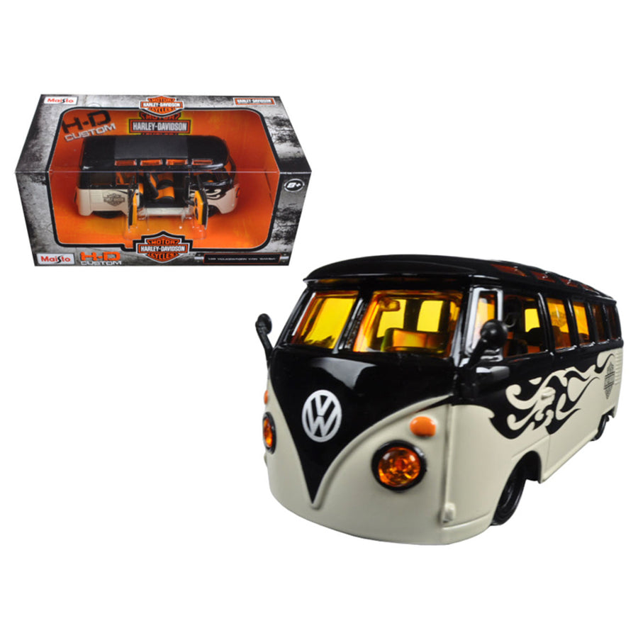 Volkswagen Van Samba Harley Davidson Black And Beige 1/25 Diecast Model Car By Maisto 32192bk-bg