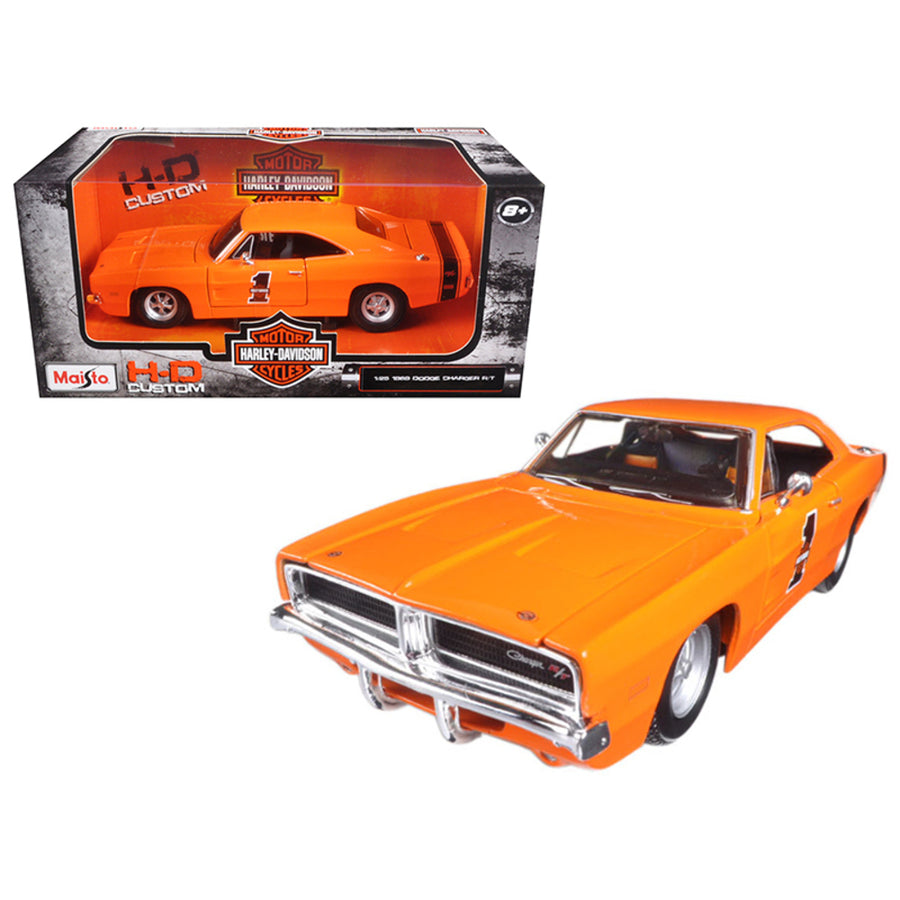 1969 Dodge Charger R/t Harley Davidson Orange 1/25 Diecast Model Car By Maisto 32196or