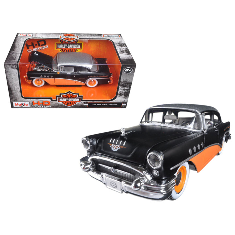 1955 Buick Century Harley Davidson Black / Orange 1/26 Diecast Model Car  By Maisto 32197bk/or