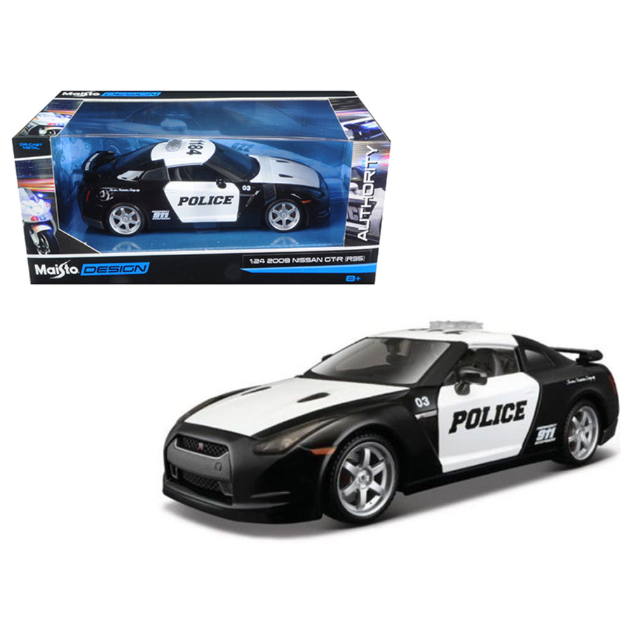 2009 Nissan Gt-r (r35) Police Car Black And White 1/24 Diecast Model Car By Maisto 32512