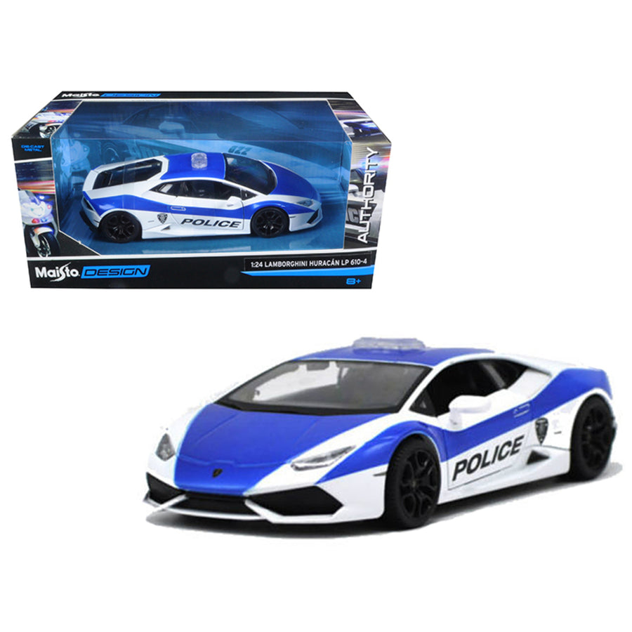 Lamborghini Huracan Lp610-4 Police White And Blue 1/24 Diecast Model Car  By Maisto 32513