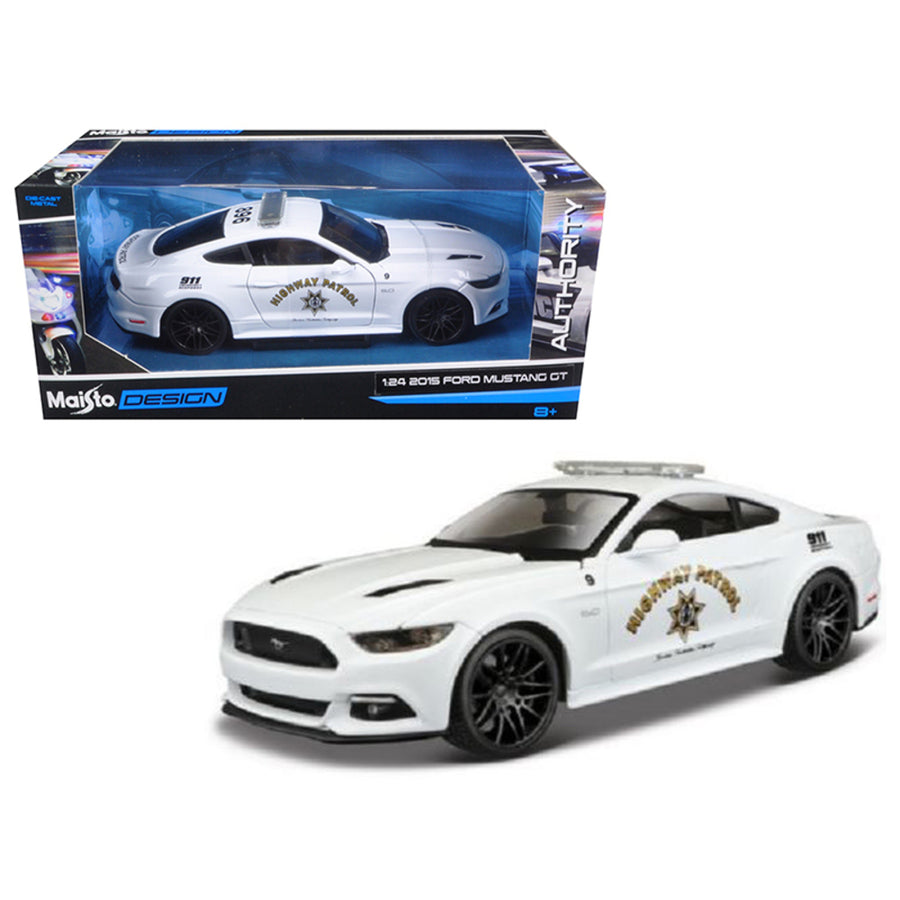 2015 Ford Mustang Gt 5.0 Highway Patrol Police Car White 1/24 Diecast Model Car By Maisto 32514