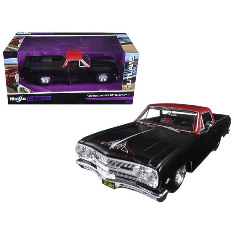 1965 Chevrolet El Camino Matt Black Outlaws 1/25 Diecast Model Car By Maisto 32517