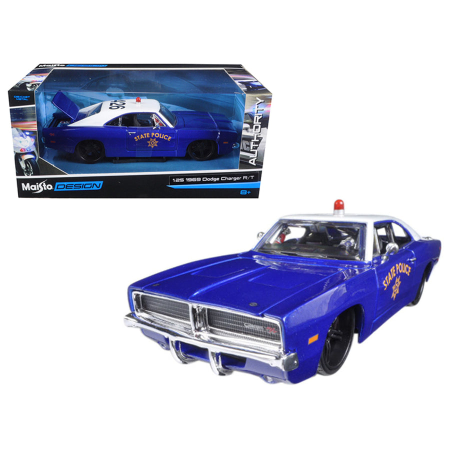 1969 Dodge Charger R/t State Police Car Blue 1/25 Diecast Model Car By Maisto 32519