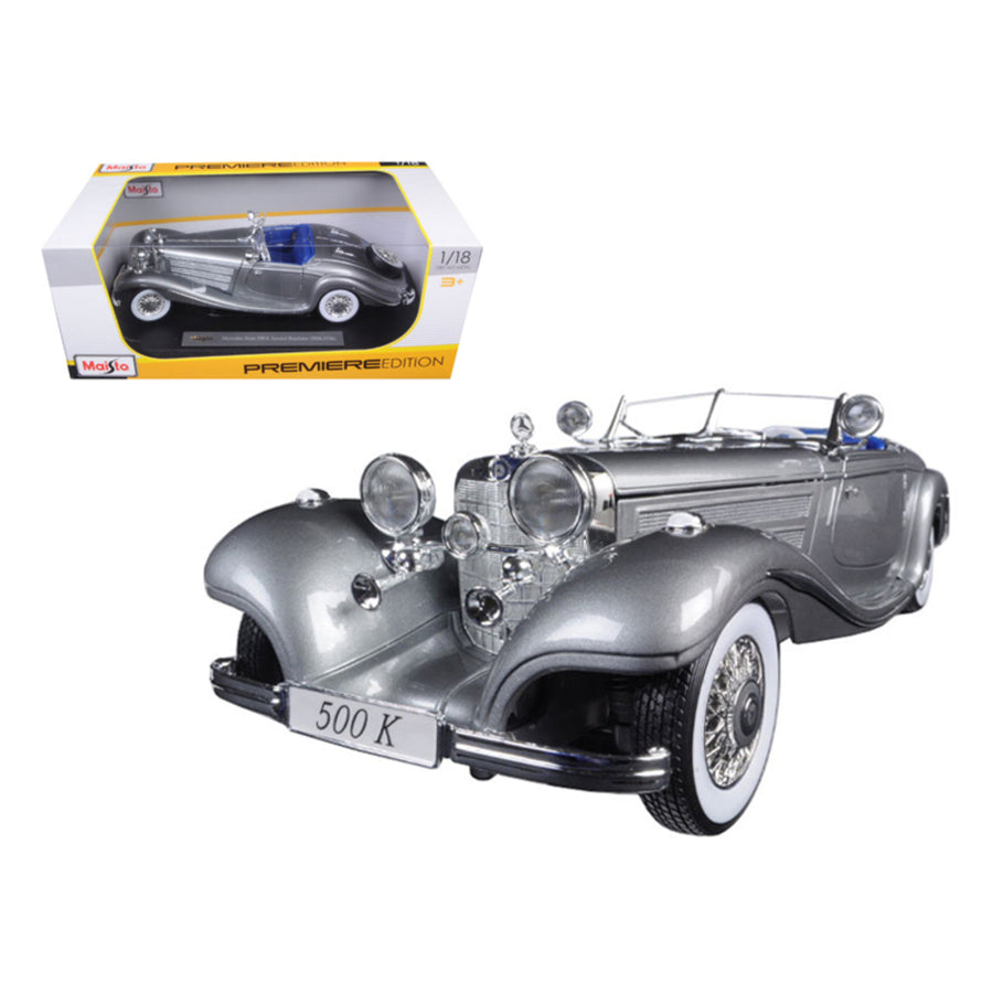 1936 Mercedes 500k Special Roadster Grey 1/18 Diecast Model Car By Maisto 36862gry