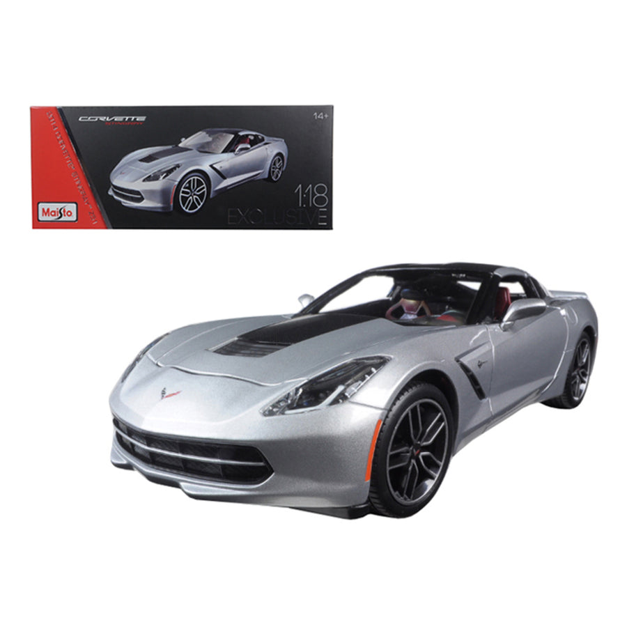 2014 Chevrolet Corvette Stingray C7 Z51 Silver Exclusive Edition 1/18 Diecast Model Car By Maisto 38132s