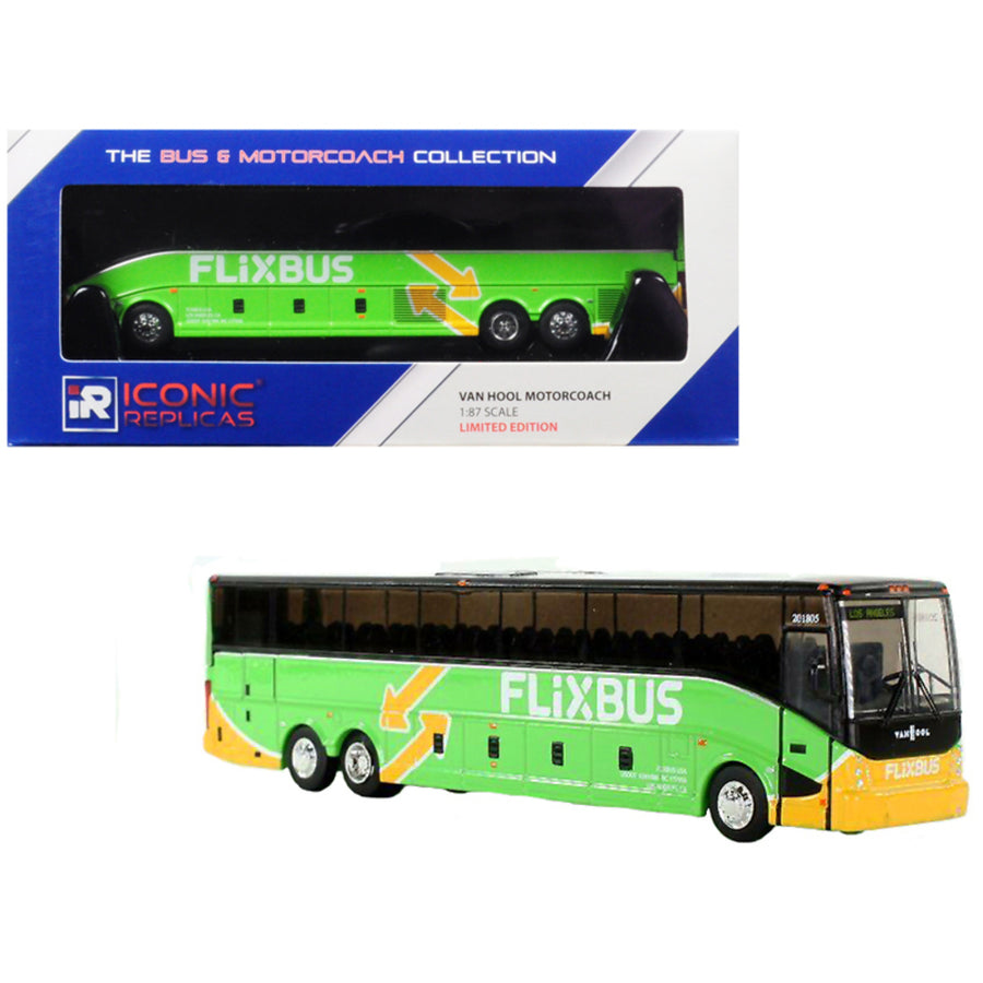 Van Hool Cx-45 Motorcoach Transit Bus Flixbus (los Angeles) Green 1/87 Diecast Model By Iconic Replicas 87-0128