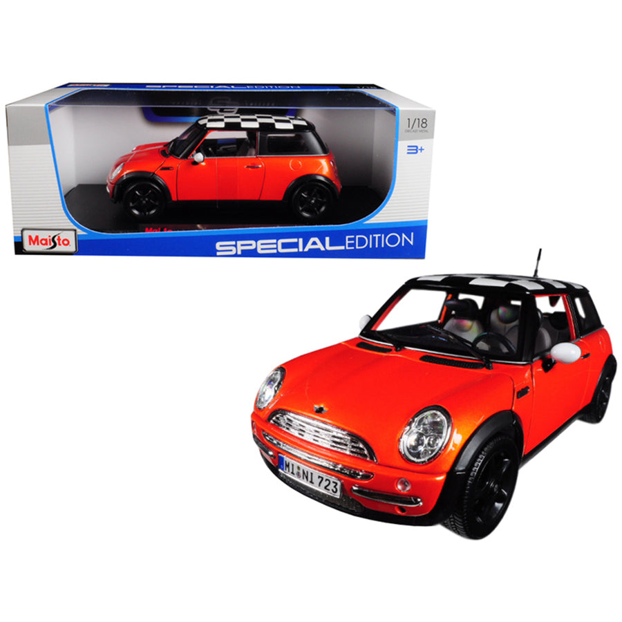 Mini Cooper Orange Metallic With Check Roof 1/18 Diecast Model Car By Maisto 12034or