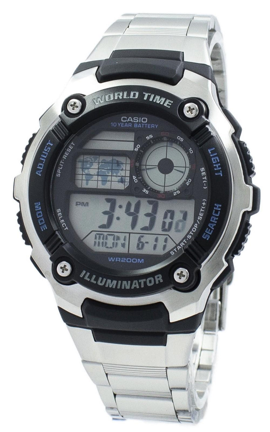 Casio Youth Illuminator World Time Digital Ae-2100wd-1av Ae2100wd-1av Men's Watch