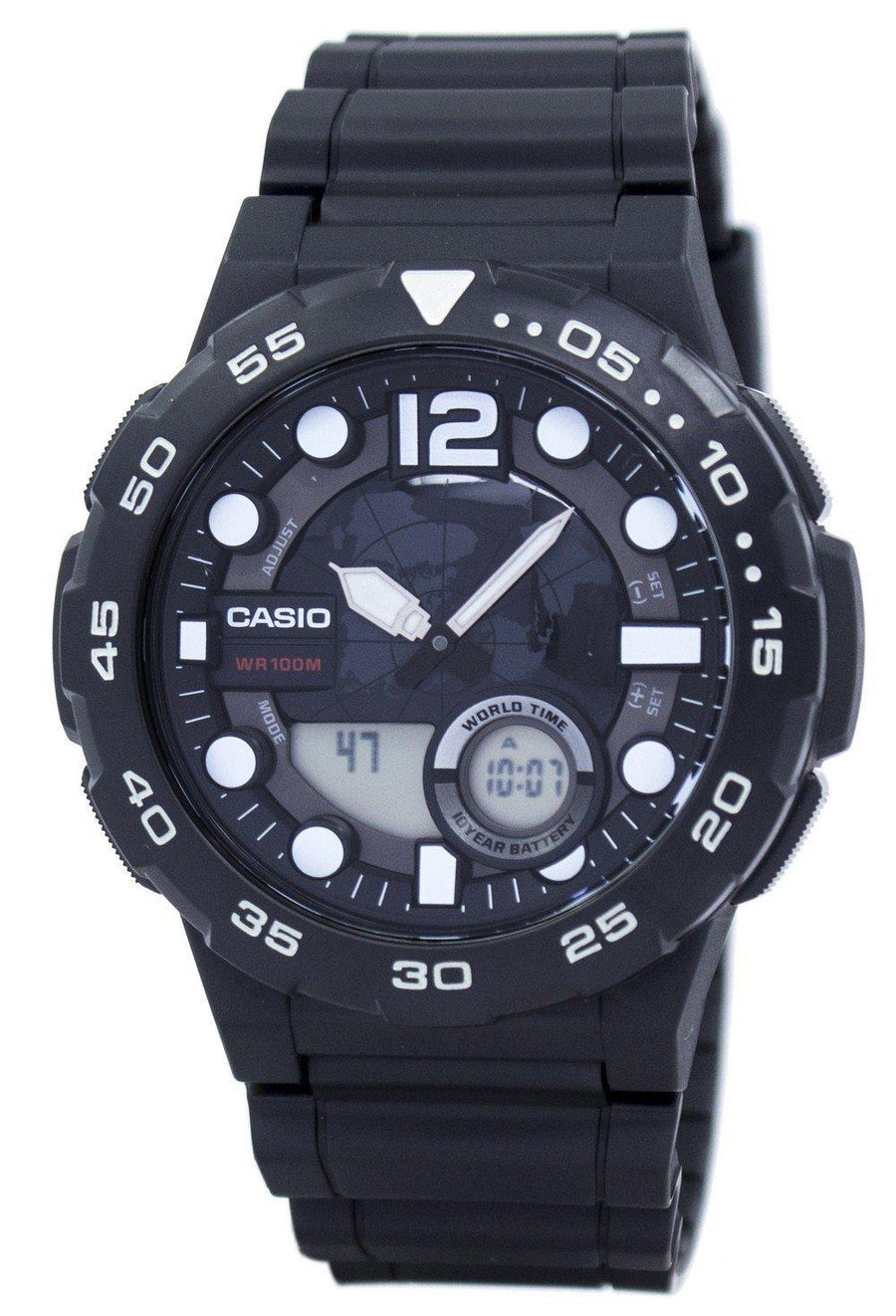 Casio World Time Alarm Analog Digital Aeq-100w-1av Aeq100w-1av Men's Watch