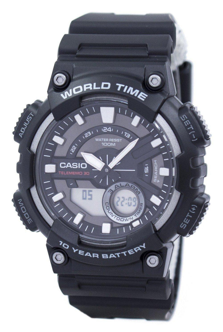 Casio Telememo 30 World Time Alarm Analog Digital Aeq-110w-1av Aeq110w-1av Men's Watch