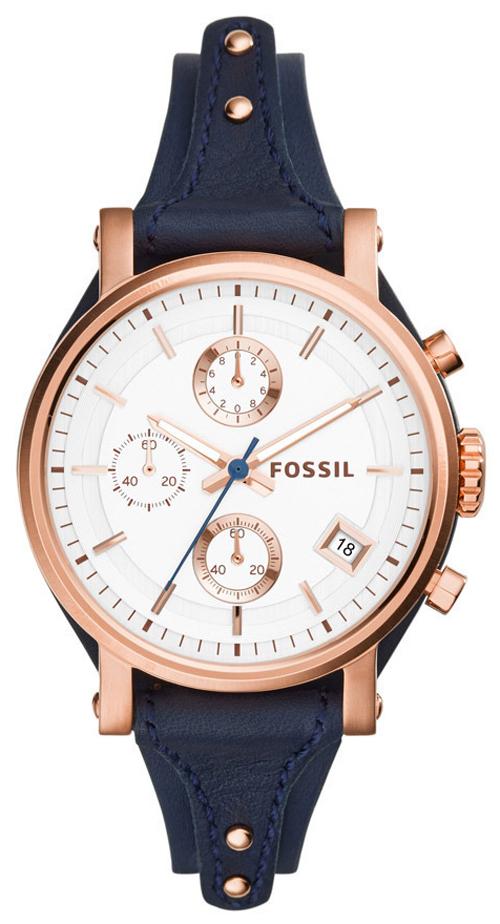 Fossil Original Boyfriend Quartz Chronograph Blue Leather Strap Es3838 Women's Watch