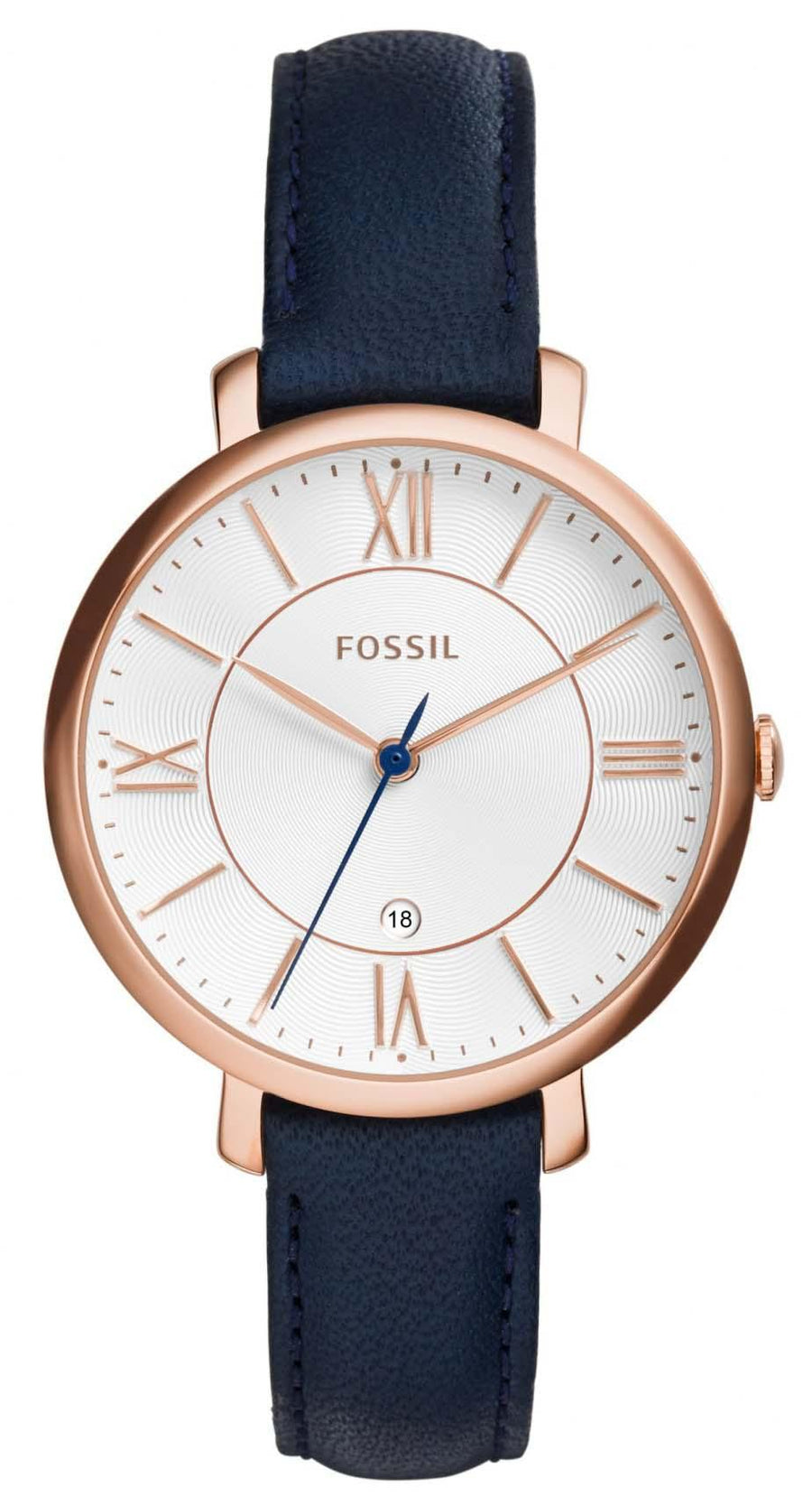 Fossil Jacqueline Silver Dial Navy Blue Leather Es3843 Women's Watch