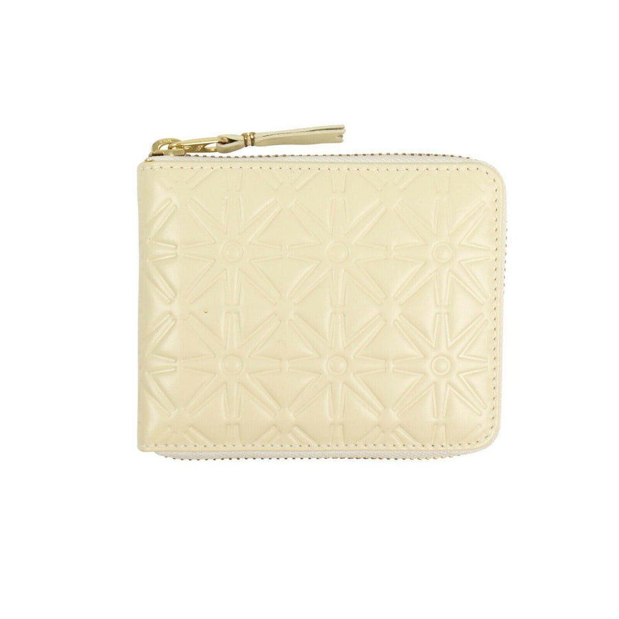 Leather Stars Embossed Small Wallet - Ivory