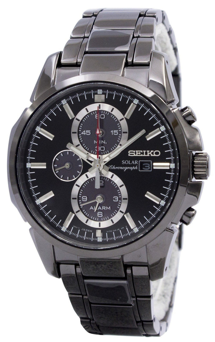 Seiko Solar Chronograph Alarm Black Ssc095 Ssc095p1 Ssc095p Men's Watch