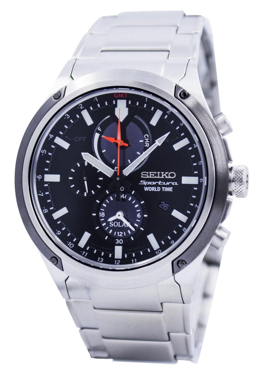 Seiko Sportura Solar World Time Chronograph Ssc479 Ssc479p1 Ssc479p Men's Watch