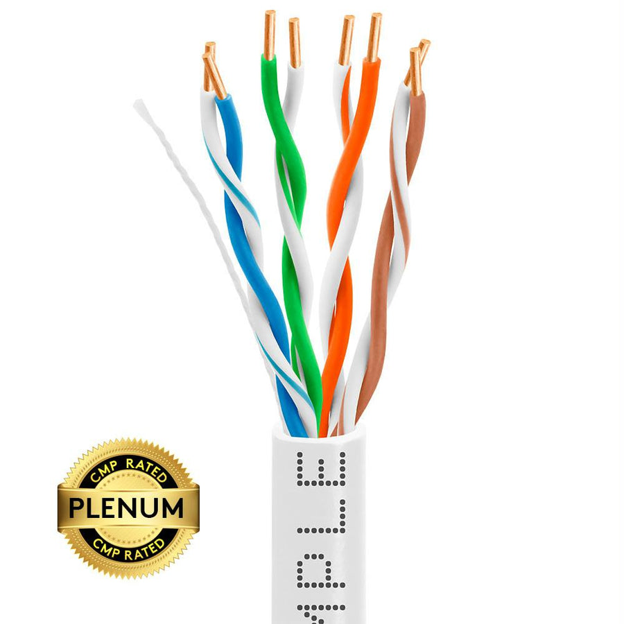 Cat5e Plenum Bulk Ethernet Cable 24awg Bare Copper 350mhz - 1000 Feet White