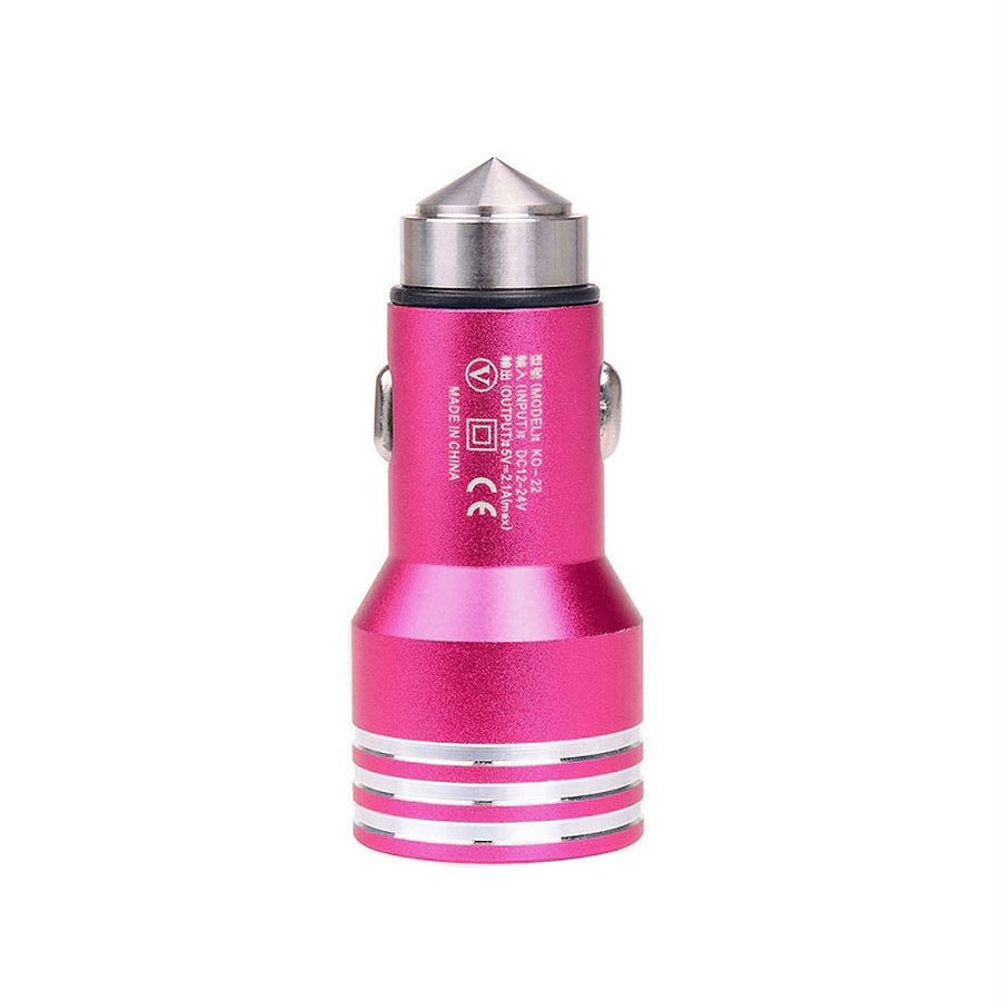 Universal Dual Usb Ports Car Charger Adapter, 2.1a-24v, Neon Pink