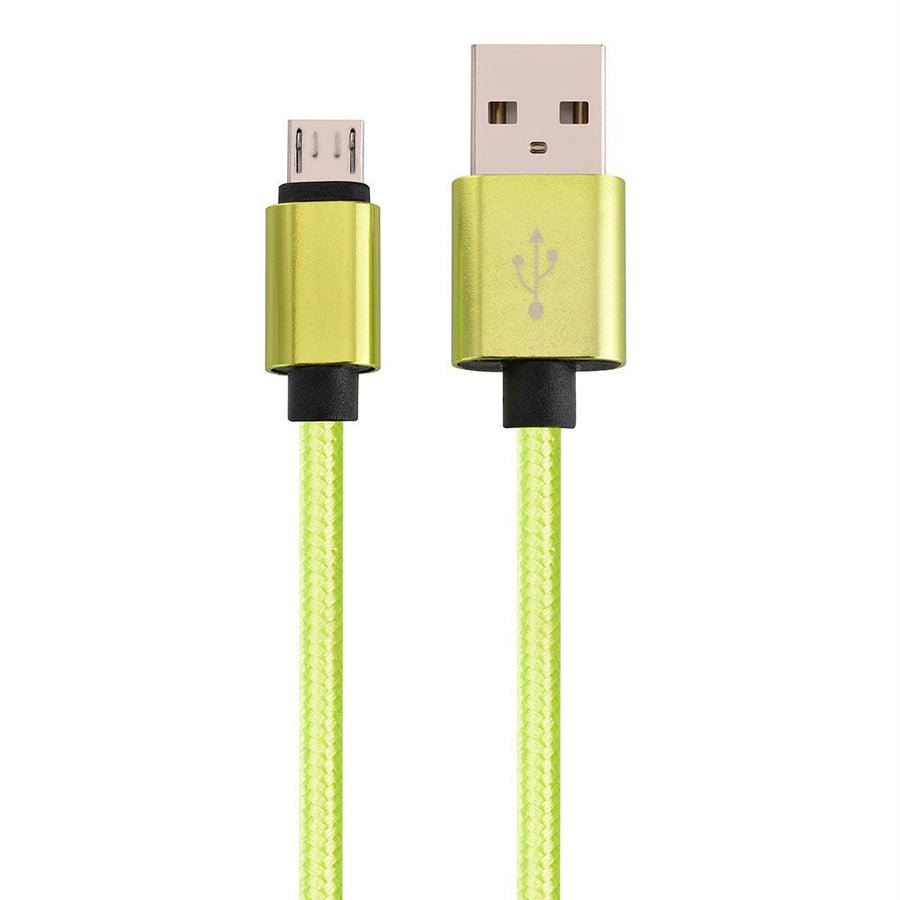 Micro Usb To Usb Braided Data Charging Cable - 3 Feet, Neon Green