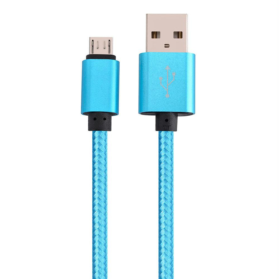 Micro Usb To Usb Braided Data Charging Cable - 3 Feet, Neon Blue