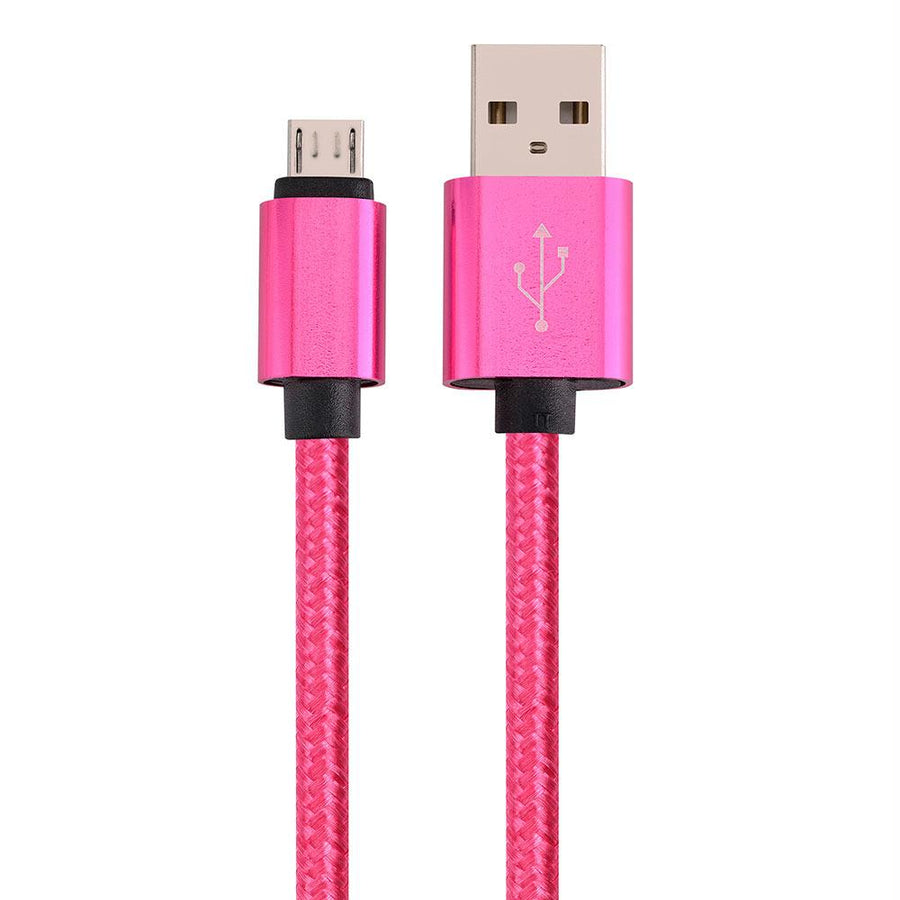 Micro Usb To Usb Braided Data Charging Cable - 3 Feet, Neon Pink