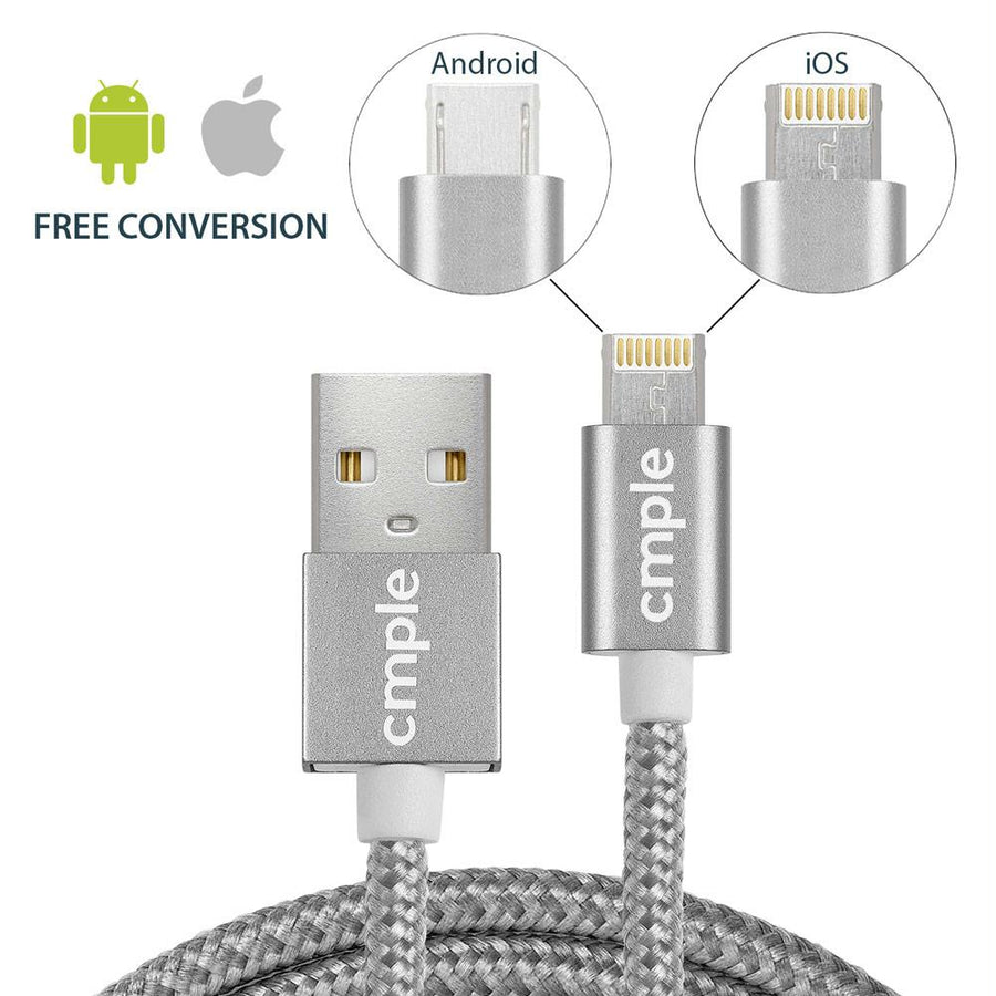 2 In 1 Usb 2.0 A Male To Reversible Lightning/micro B Male Cable - 3 Feet, Silver