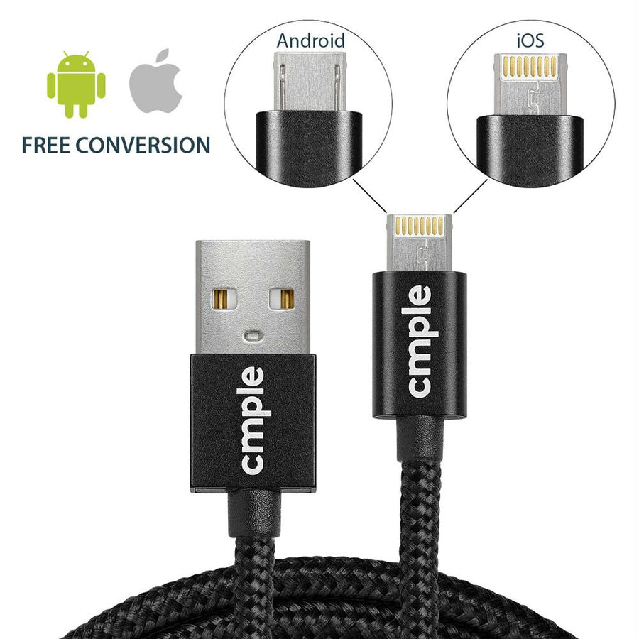 2 In 1 Usb 2.0 A Male To Reversible Lightning/micro B Male Cable - 3 Feet, Black