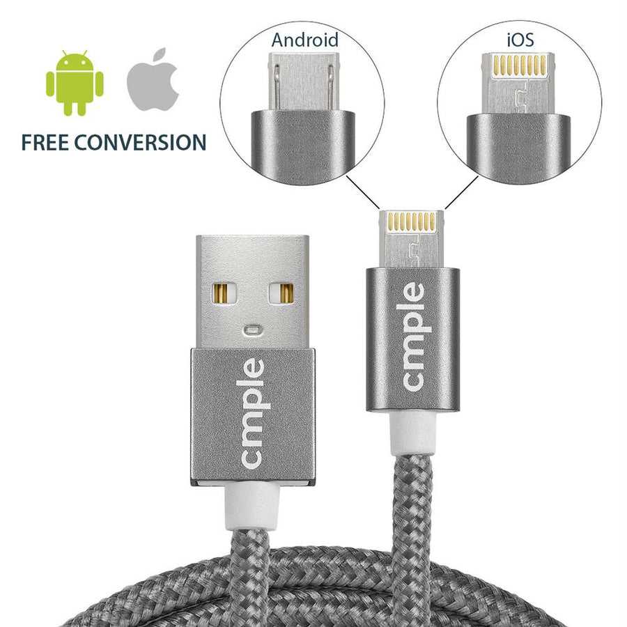 2 In 1 Usb 2.0 A Male To Reversible Lightning/micro B Male Cable - 3 Feet, Gray