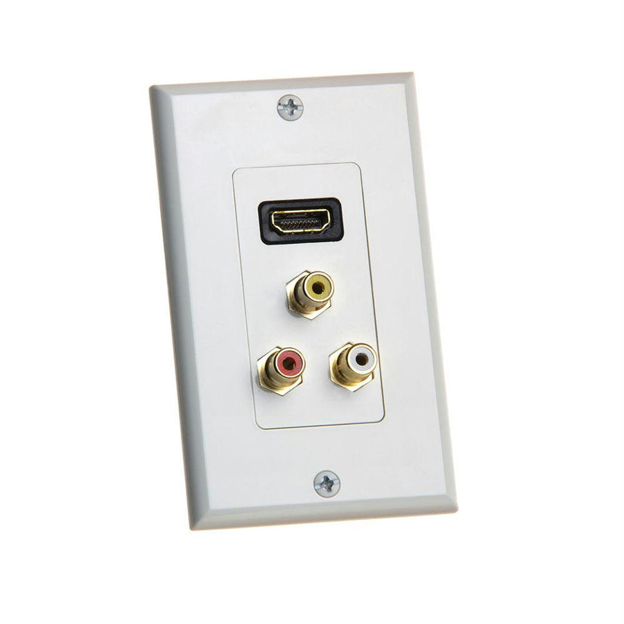 Cmple - Hdmi With 3rca Jack Composite Combo Wall Plate Gold Plated Hdmi 3rca Wall Plate Video Audio Outlet Panel, White