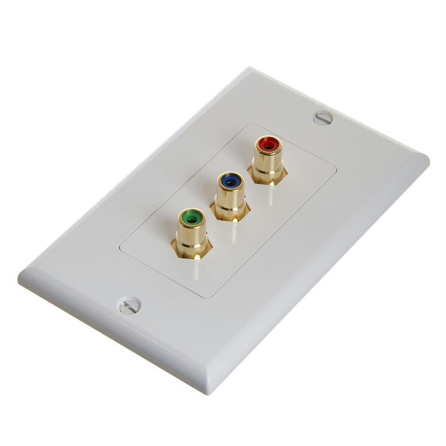 Cmple - 3rca Wall Plate - Gold Plated Rca 3 Rgb Component Video 1080p Full Hd Compatible Port/av Composite Video + 2rca Stereo Audio Combo Port Insert Jack - White