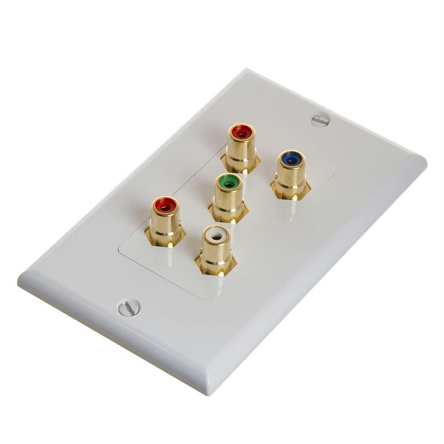 Cmple - 5 Rca Audio Video Wall Plate - Gold Plated (rgb + Audio) Component Video 1080p Full Hd Compatible Port/av Component Video + 2 Rca Stereo Audio Combo Port Insert Jack – White