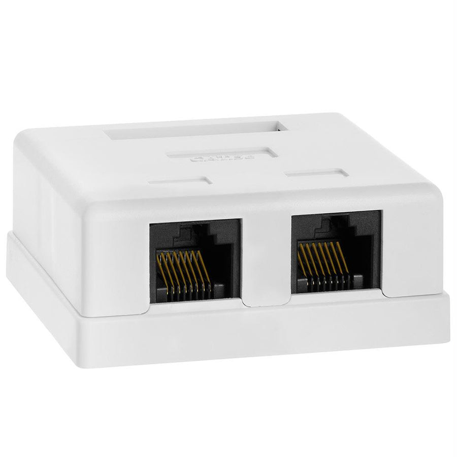 Cmple - 2 Port Cat5e Surface Mount Box, Rj45 Cat5 Dual Port Surface Mount Box For Ethernet Cables, Screws And Double-side Tape Included, Easy Mount – White