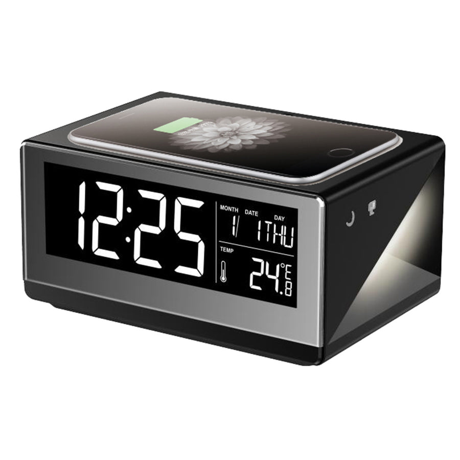 Boytone Bt-12b Fast Wireless Charging Digital Alarm Clock With Temperature & Calendar Display, Bed Light