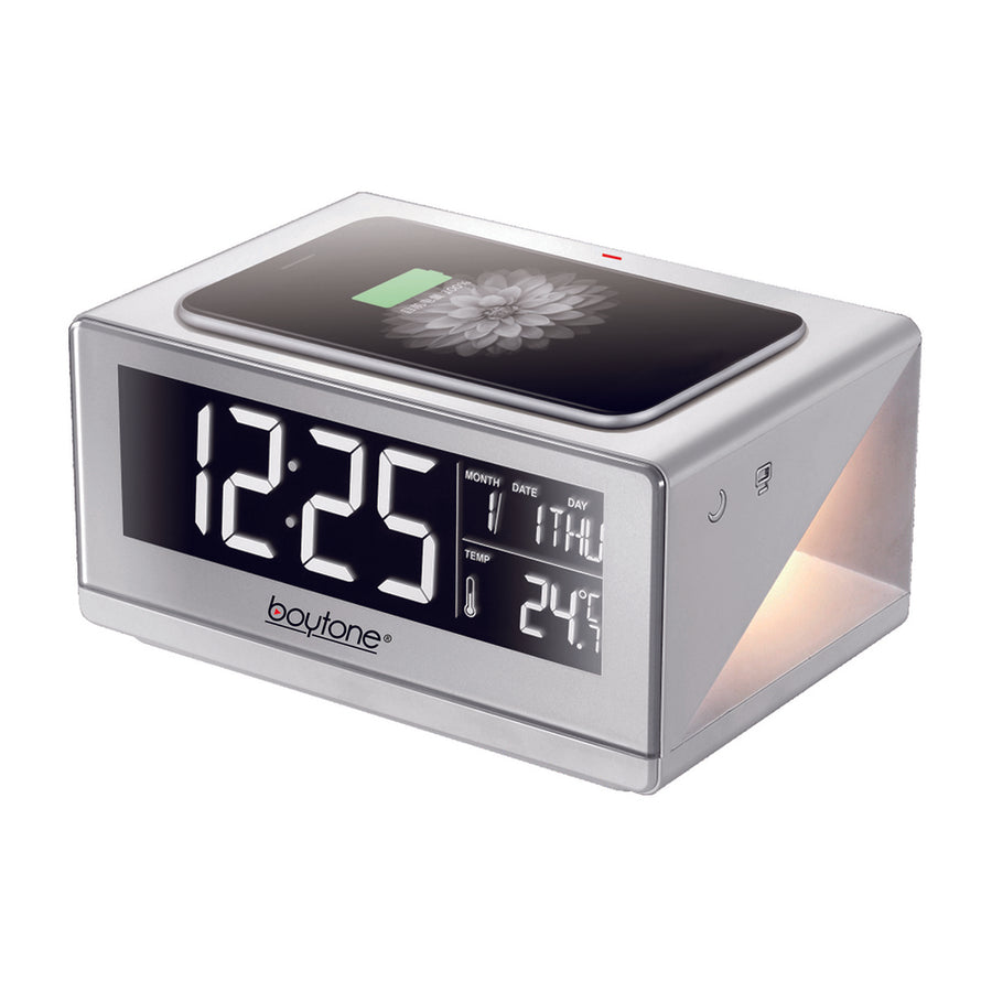 Boytone Bt-12w Fast Wireless Charging Digital Alarm Clock With Temperature & Calendar Display, Bed Light