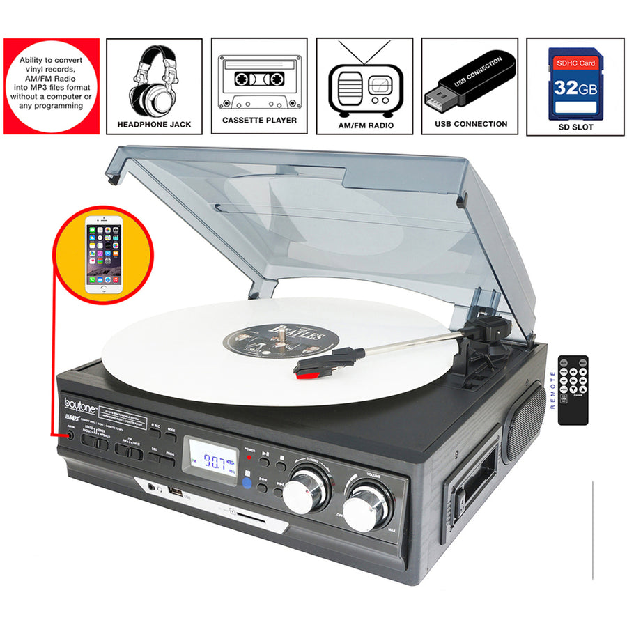 Boytone Bt-17djb-c 3-speed Stereo Turntable With Built In Speakers Digital Lcd Displ