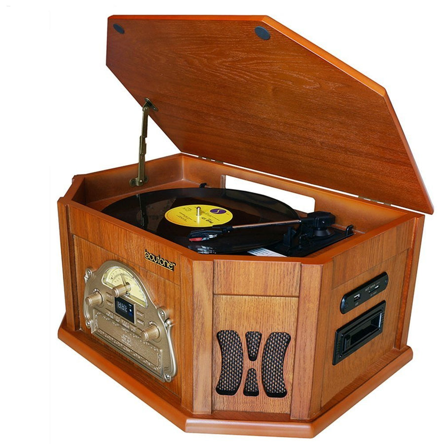 8-in-1 Boytone Bt-25wb With Bluetooth Connection Natural Wood Classic Turntable Ster