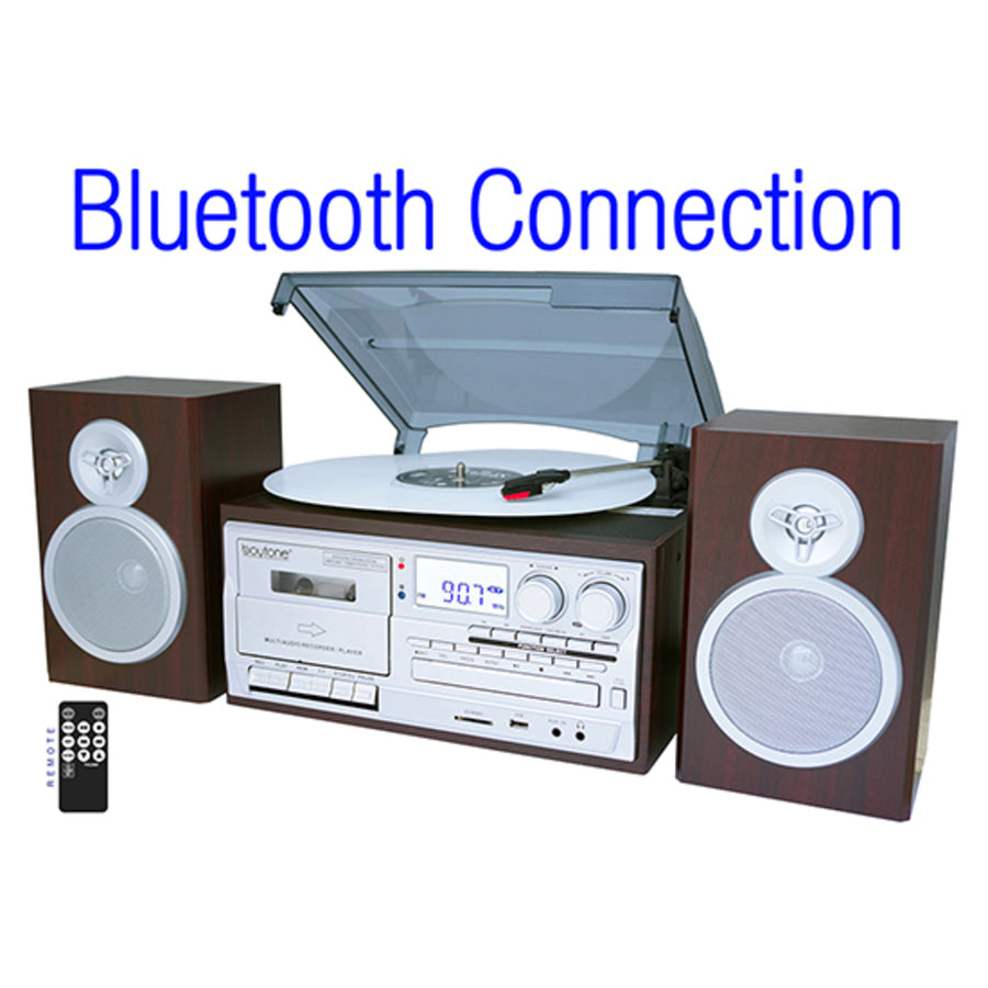 Boytone Bt-28sps, Bluetooth Classic Style Record Player Turntable With Am/fm Radio,