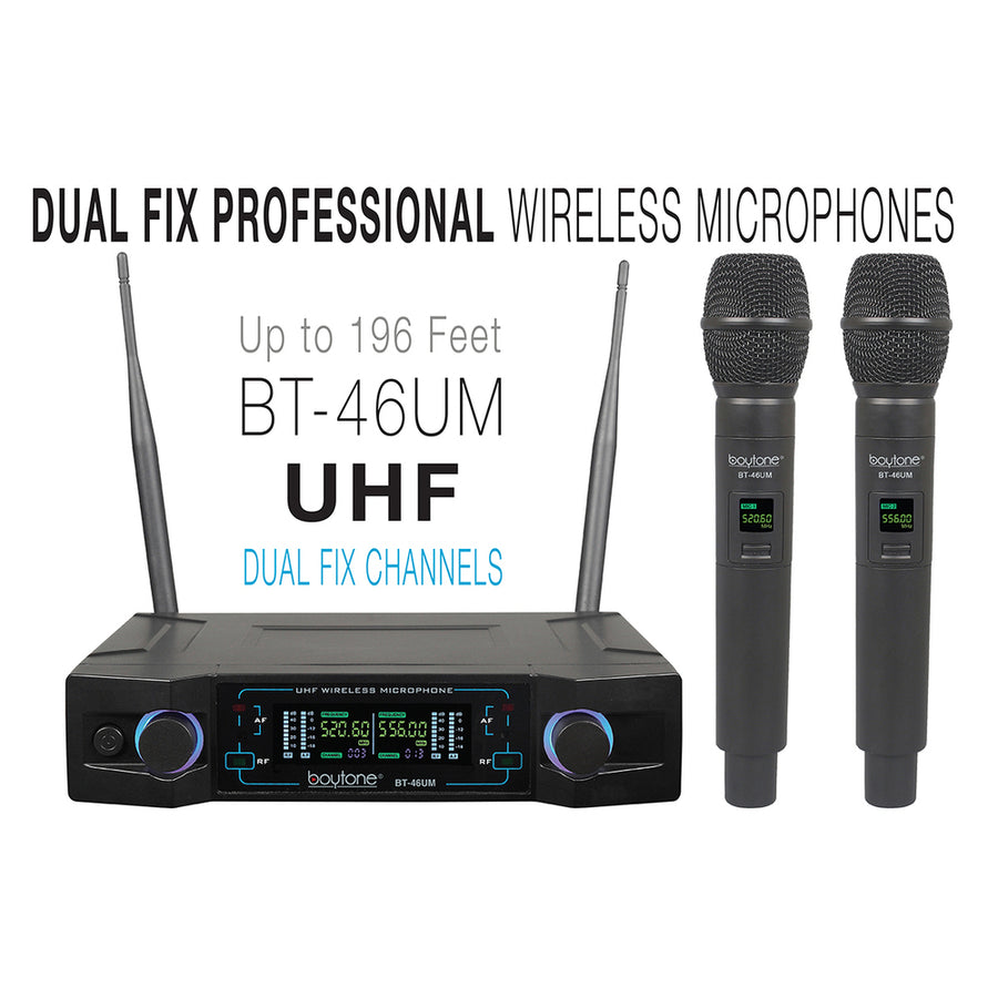 Boytone Bt-46um Uhf Digital Channel Wireless Microphone System  Dual Fixed Frequency Wireless