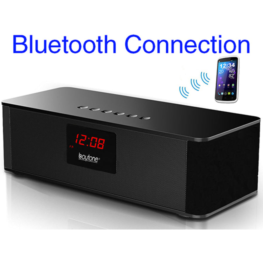 Boytone Bt-87cr Portable Fm Radio Alarm Clock, Wireless Bluetooth 4.1 Speaker, Built