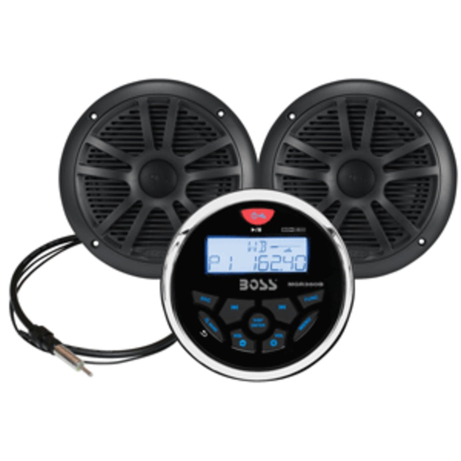 Boss Audio Mckgb350b.6 Combo - Marine Gauge Radio W/antenna & 2 6.5 Speakers - Black