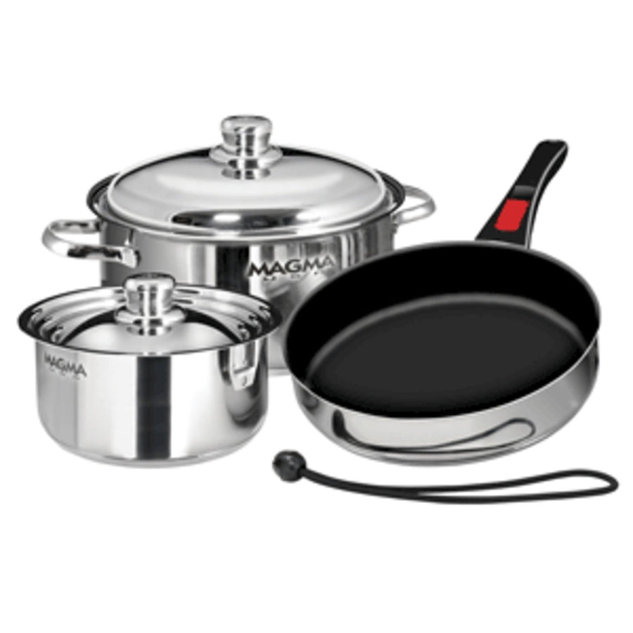 Magma Nesting 7-piece Induction Compatible Cookware - Stainless Steel Exterior & Slate Black Ceramica Non-stick Interior